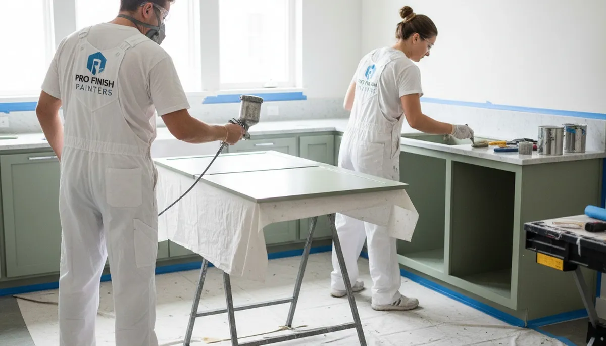 Professional cabinet painting in San Mateo CA kitchen by expert house painters for a smooth modern finish