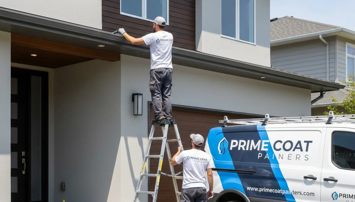 Professional gutter painting on coastal home in San Mateo, CA by expert house painters