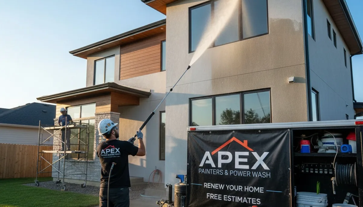 Professional pressure washing a San Mateo CA home exterior by local house painting experts