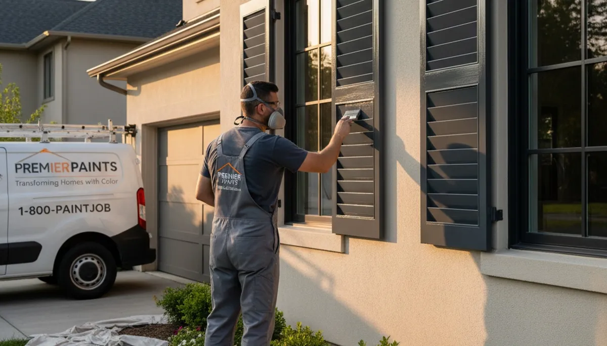 Professional shutter painting on coastal home exterior in San Mateo, CA by expert house painters