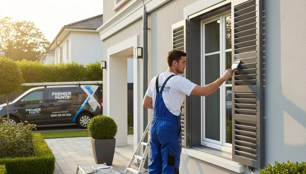 Professional shutter painting on coastal home in San Mateo, CA by expert house painters