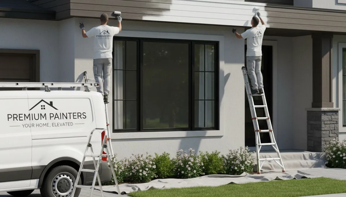 Professional trim and fascia painting on coastal home in San Mateo, CA by expert house painters
