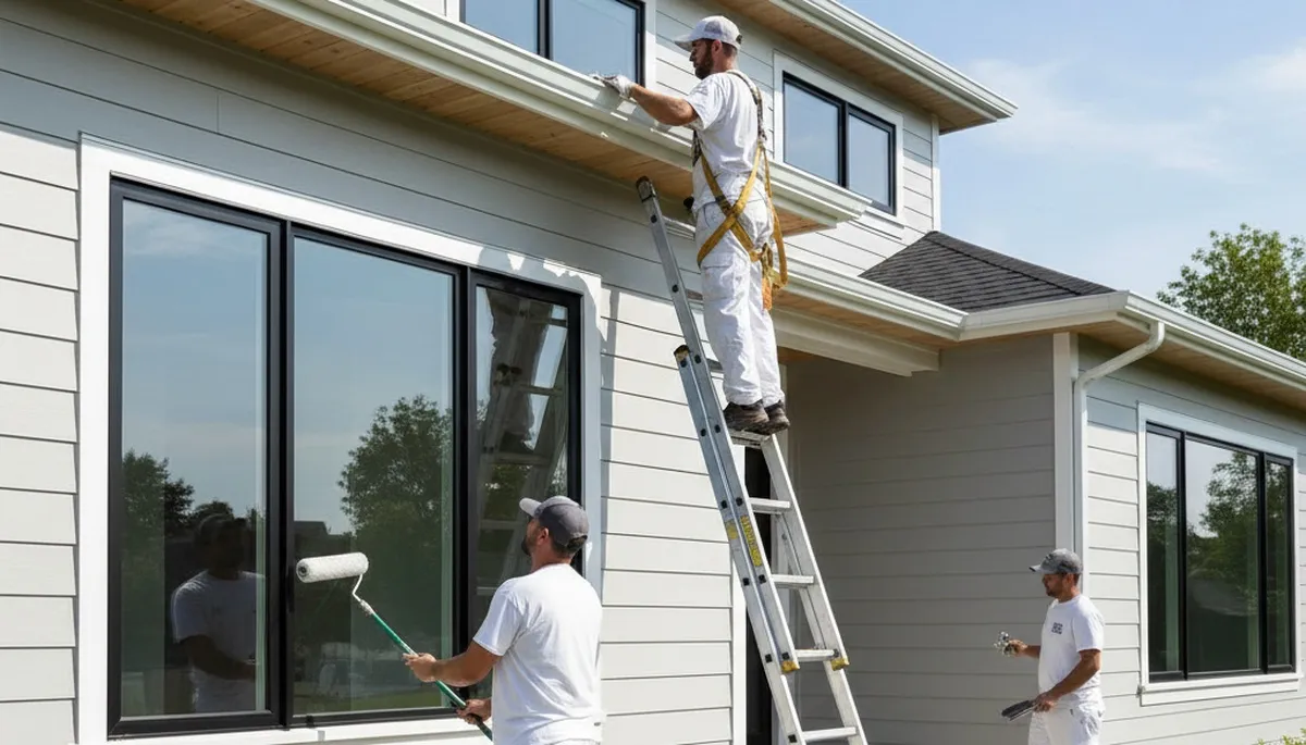 Professional trim and fascia painting on coastal home in San Mateo, CA by expert house painters